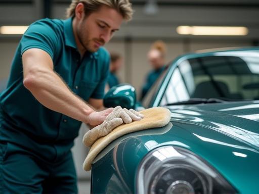 Équipe Éclat Auto Detailing en action sur une voiture de luxe