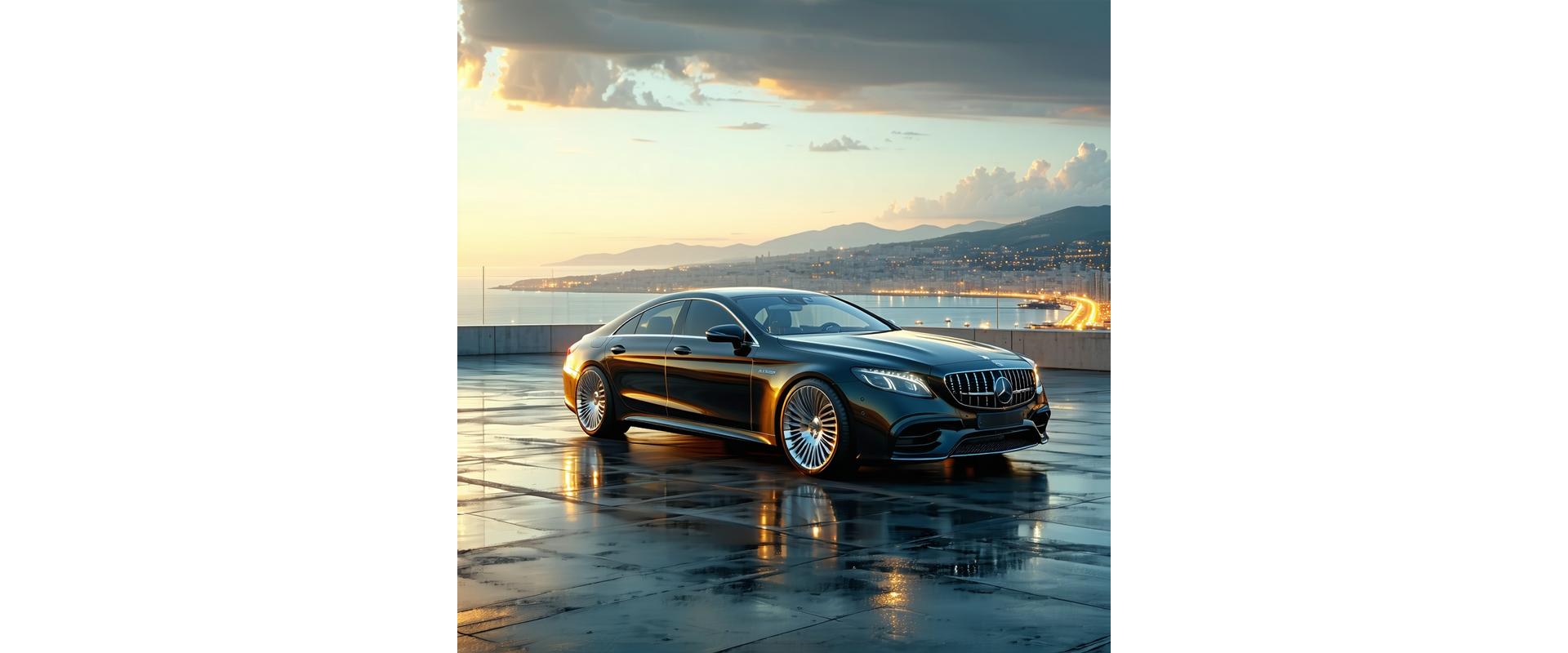 Voiture haut de gamme brillante après detailing devant le panorama de Marseille